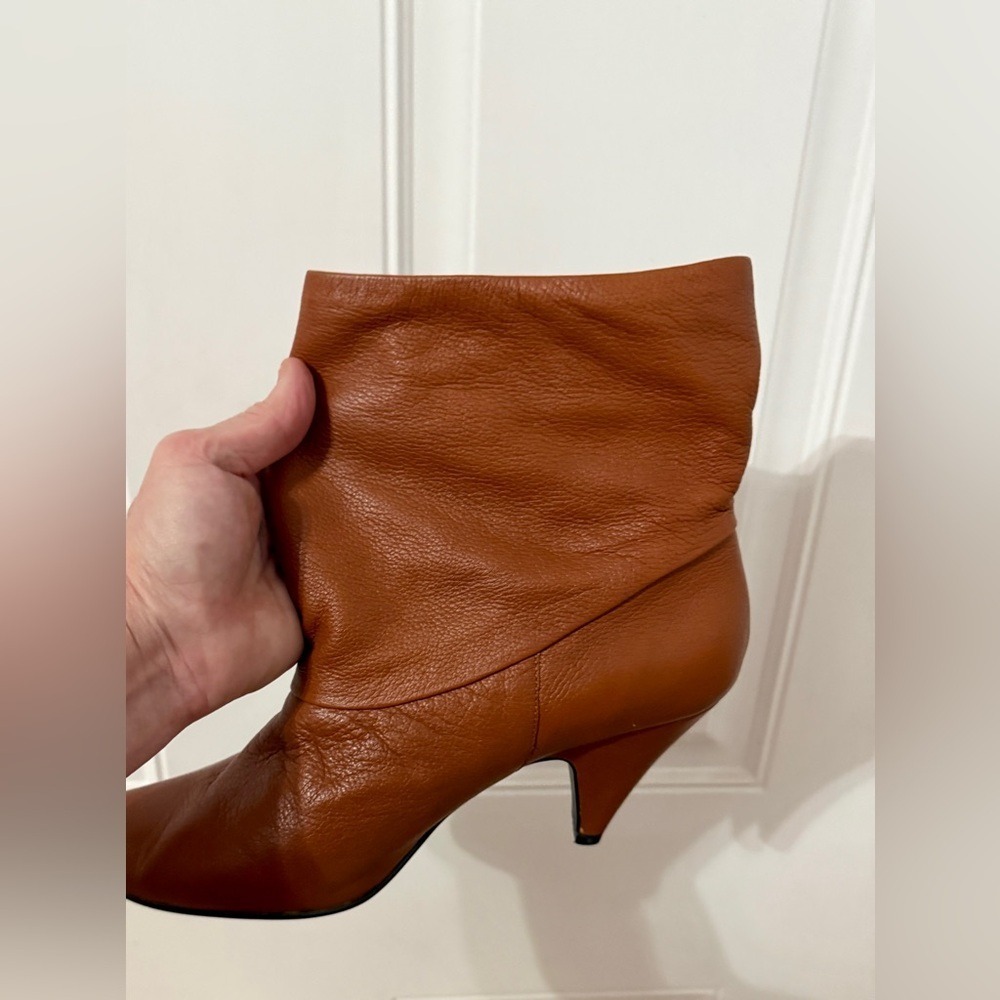 Tan Leather Steve Madden Kitten Heel‎ Slouch Bootie Retro